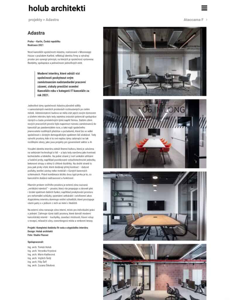 Screenshot of the holub architekti website.