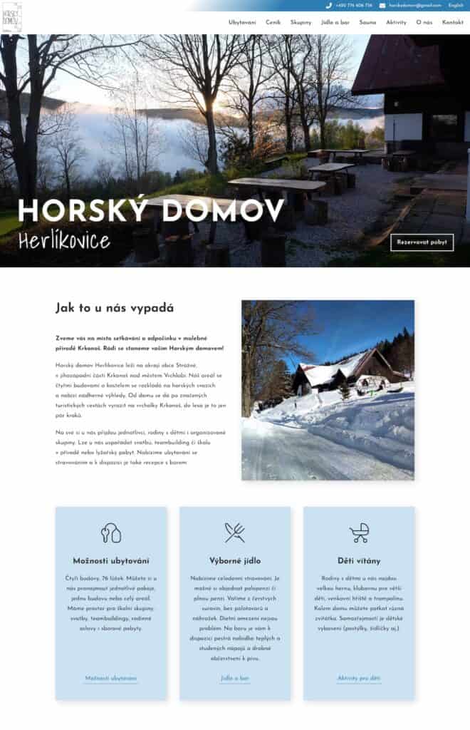 Screenshot of the Horský domov website.