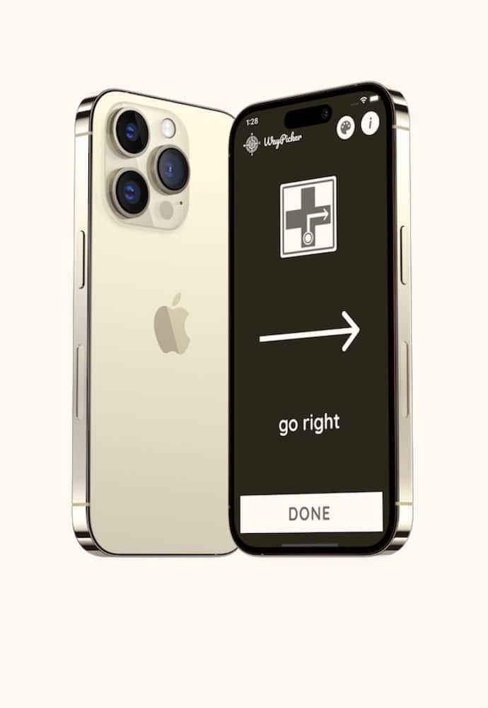 The WayPicker mobile app on a smartphone.